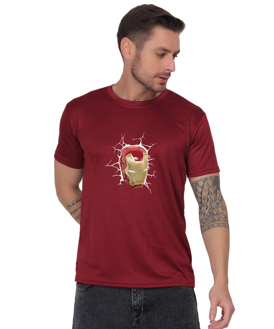 Iron Man Graphic Print Cotton T-Shirt, Black, Round Neck, Short Sleeve, Casual Wear